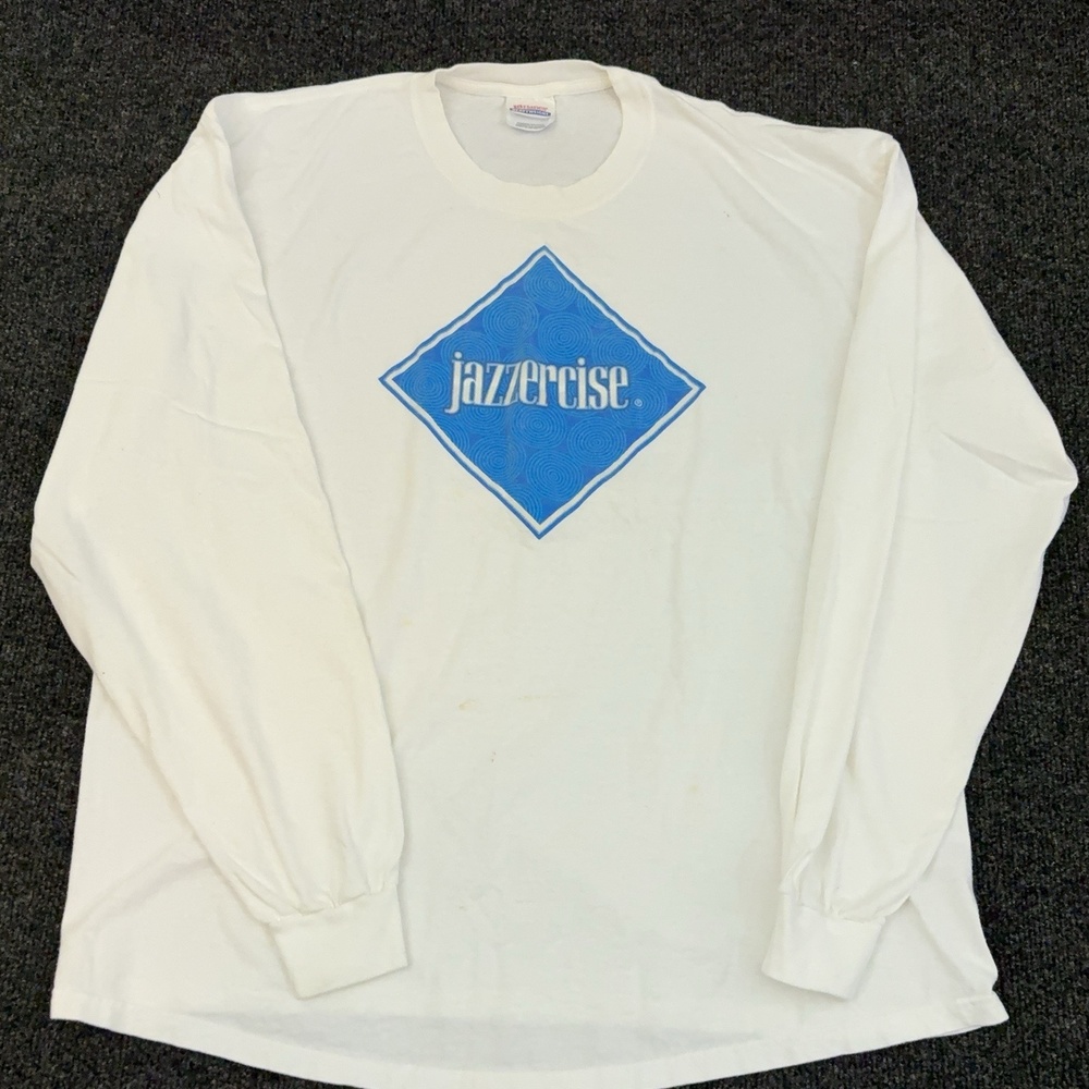 Vintage Hanes Shirt Mens XL White Jazzercise Logo Long Sleeve Workout T Shirt